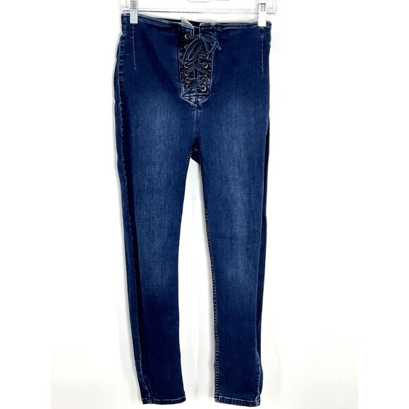 Free People Jeans‎ Women 29 High Rise Lace Up Skinny Denim Boho 29x28 - Picture 1 of 9